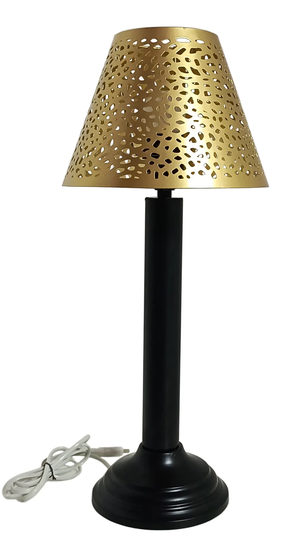 Crafted Shiny Golden Large Table Lamp With Black Body