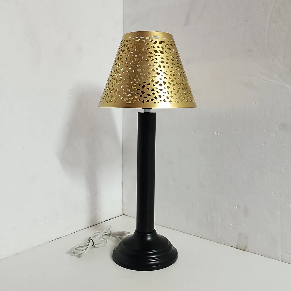 Crafted Shiny Golden Small Table Lamp With Black Body
