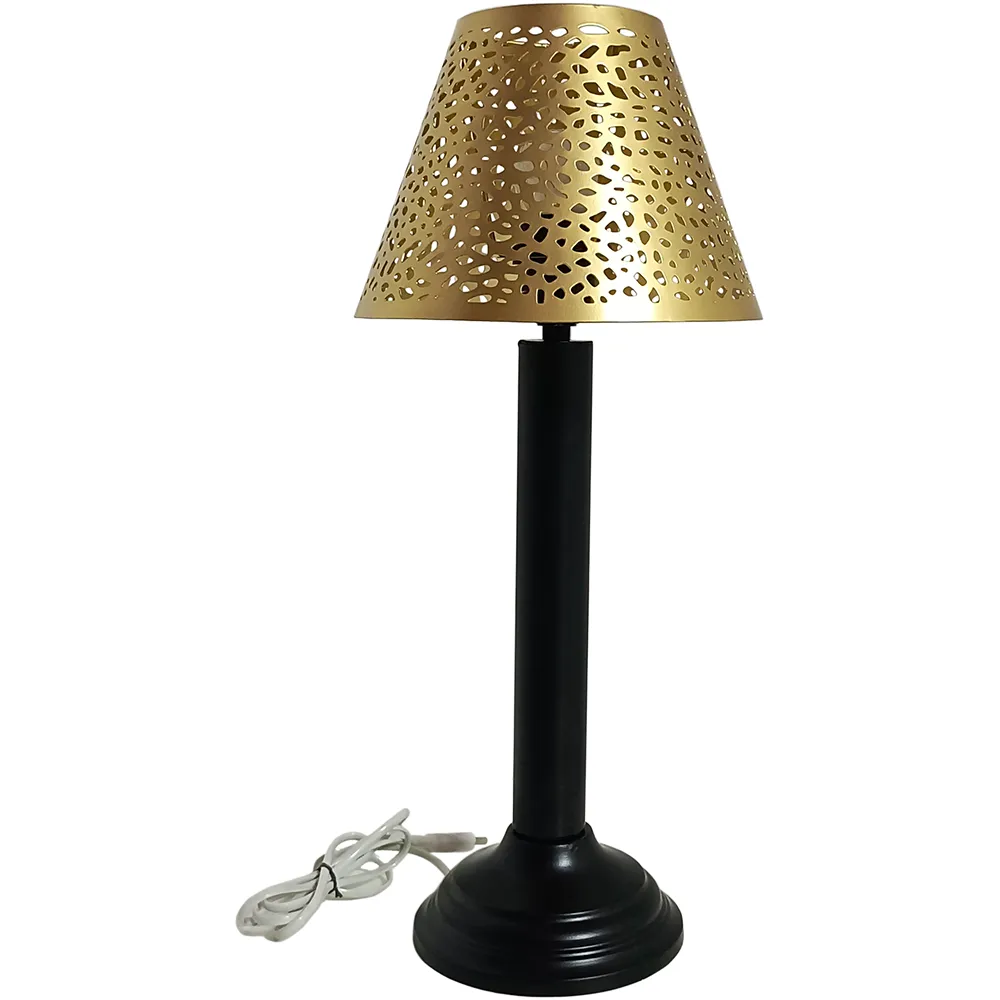 Crafted Shiny Golden Small Table Lamp With Black Body