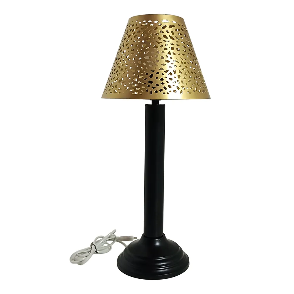 Crafted Shiny Golden Small Table Lamp With Black Body