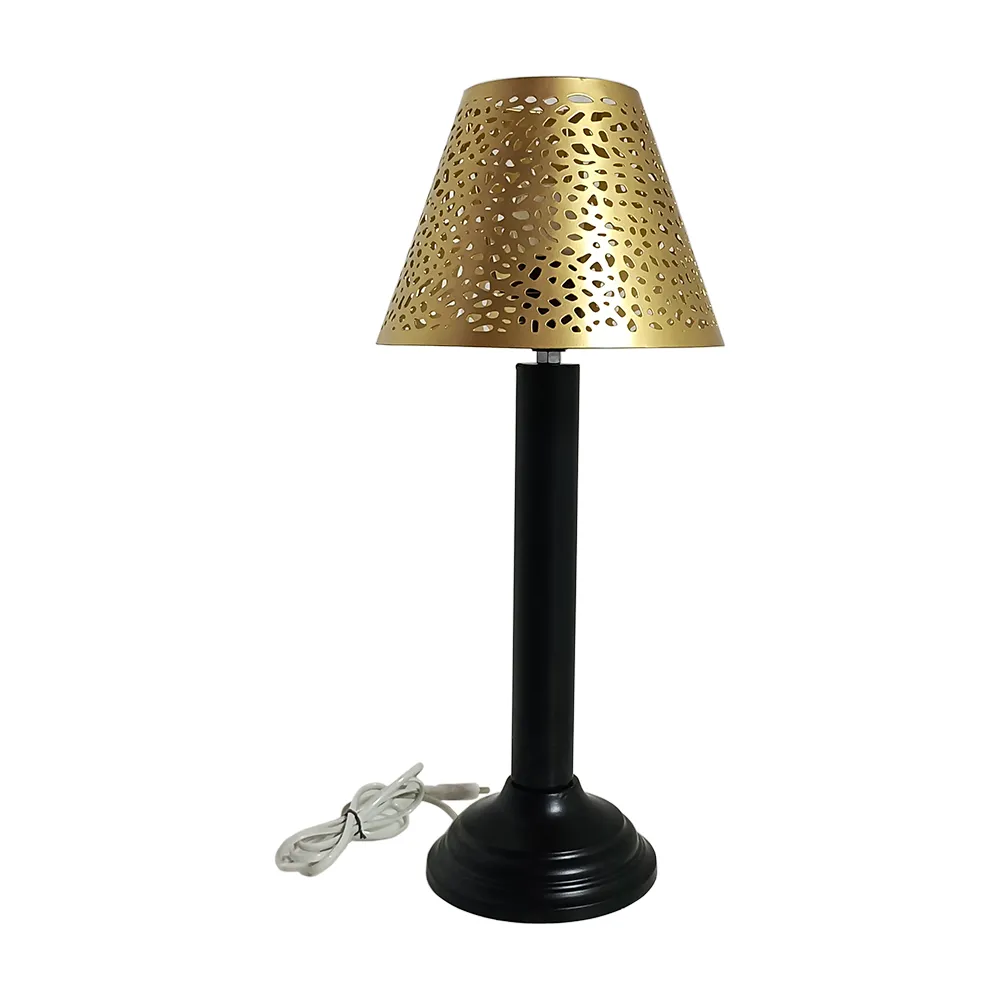Crafted Shiny Golden Small Table Lamp With Black Body