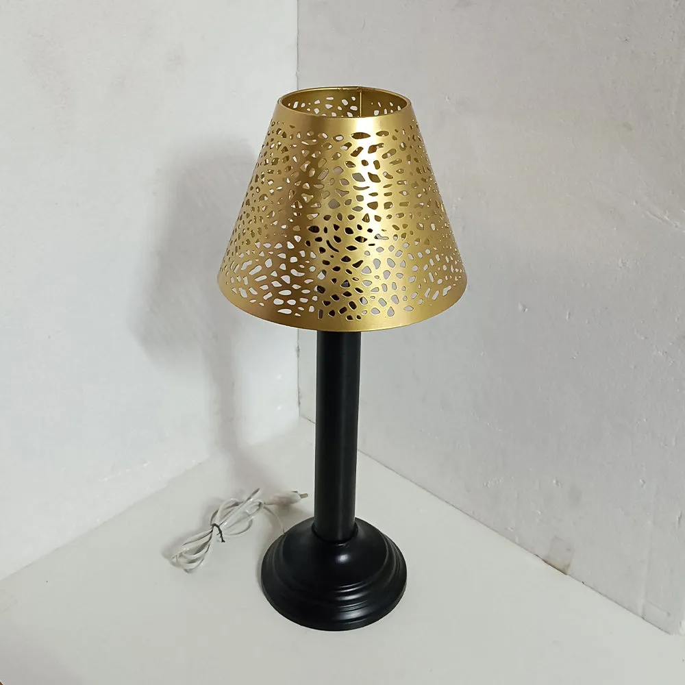 Crafted Shiny Golden Small Table Lamp With Black Body