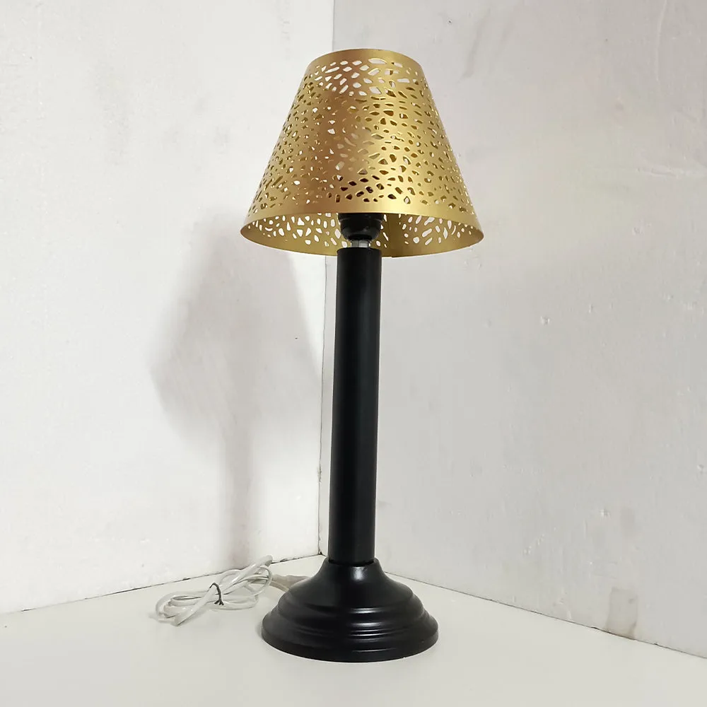Crafted Shiny Golden Small Table Lamp With Black Body