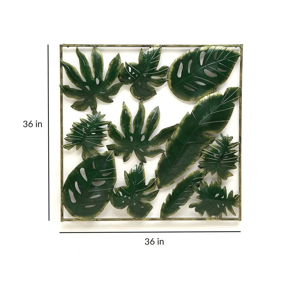 Crafted Tropical Leaves Metal Wall Art With LED