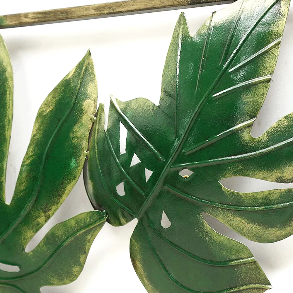 Crafted Tropical Leaves Metal Wall Art With LED