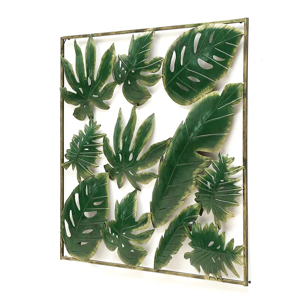 Crafted Tropical Leaves Metal Wall Art With LED