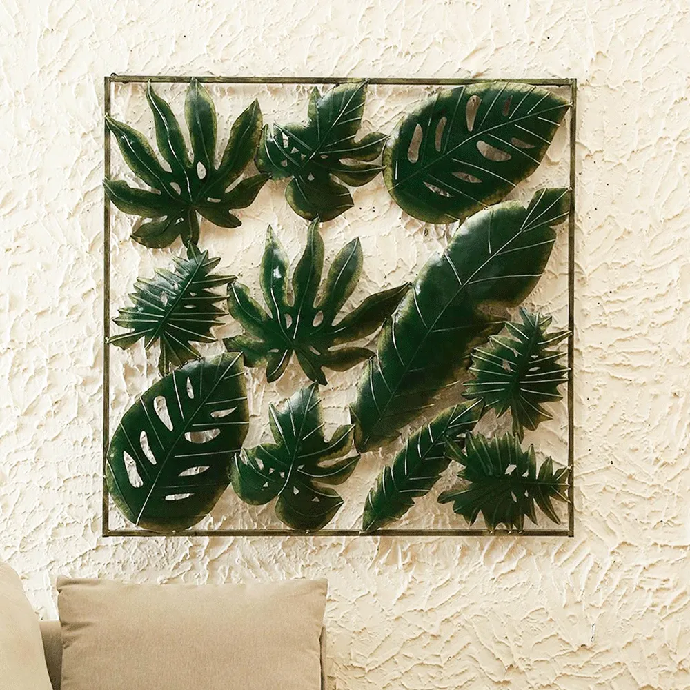 Crafted Tropical Leaves Metal Wall Art With LED