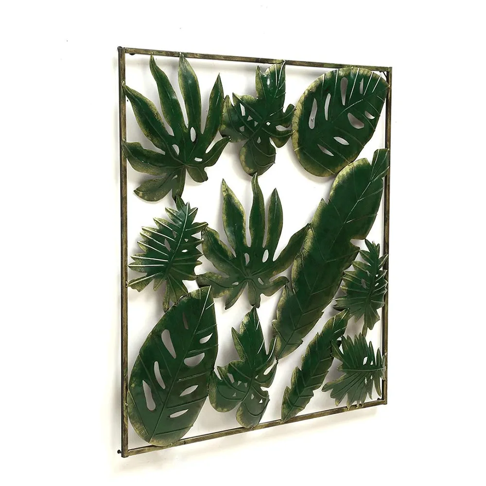 Crafted Tropical Leaves Metal Wall Art With LED