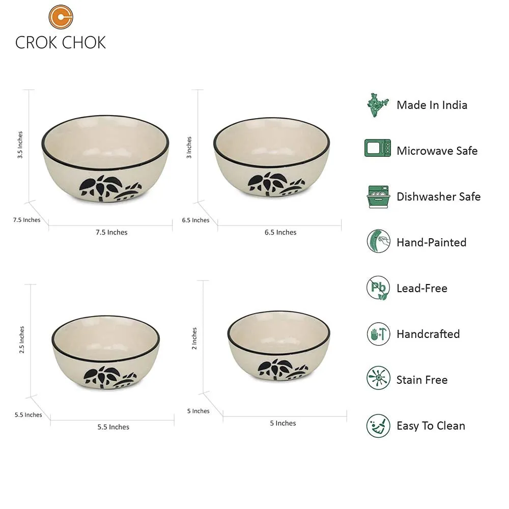 Cream & Black Designer Bowls Set Of 4