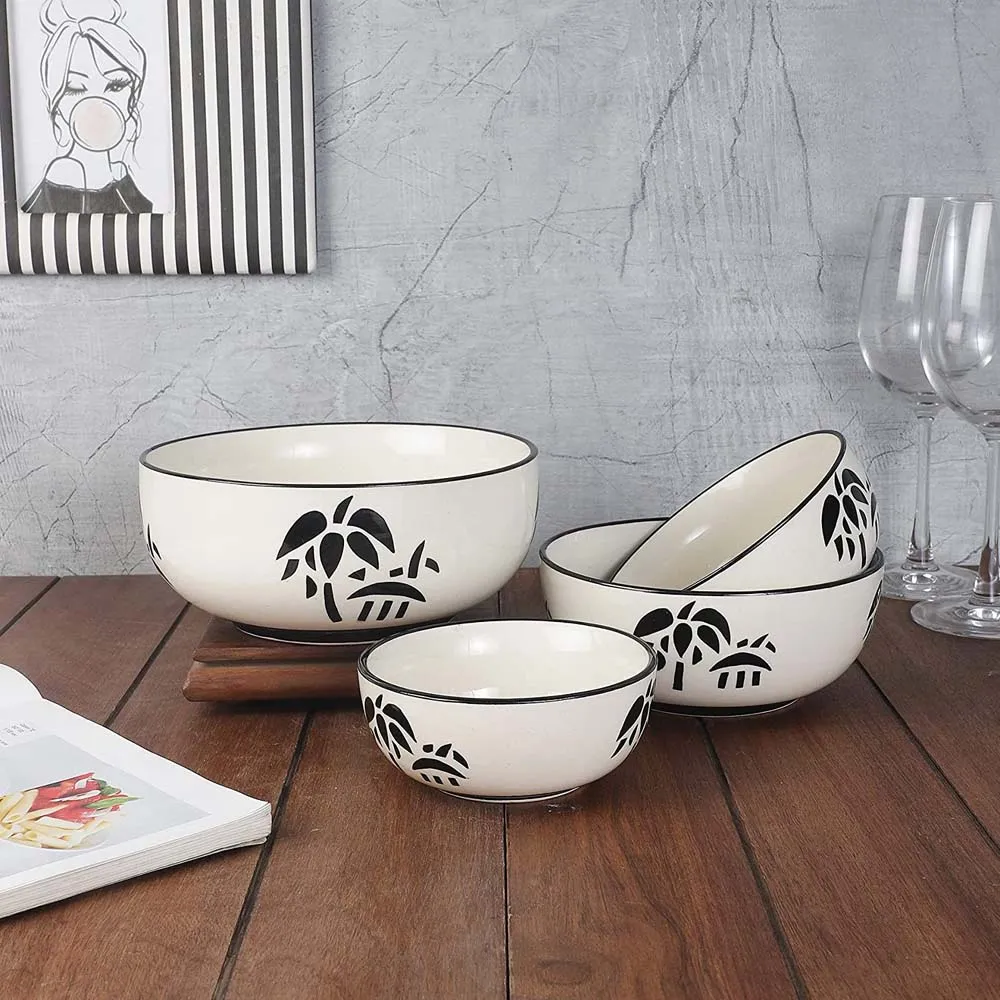 Cream & Black Designer Bowls Set Of 4