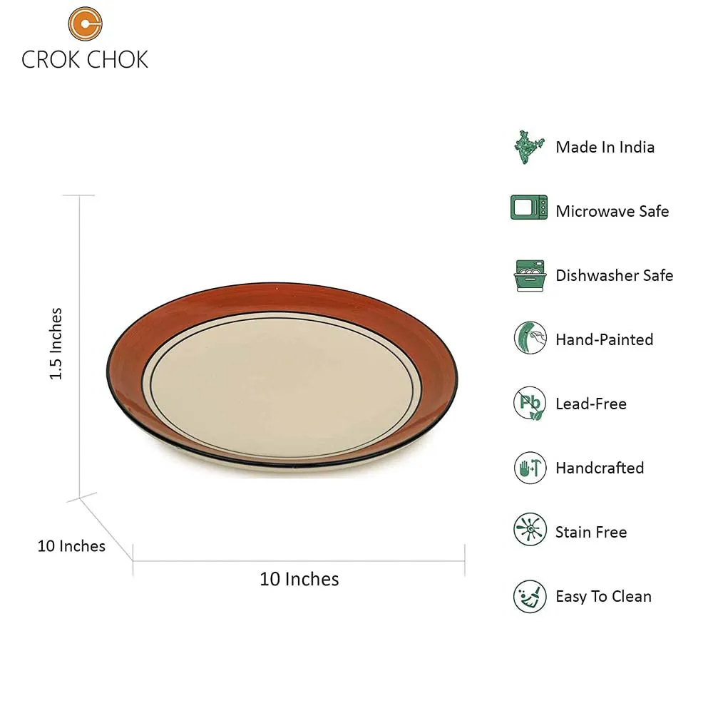 Cream & Brown Plates Pair Handpainted Ceramic Dinner Plates Set Of 2