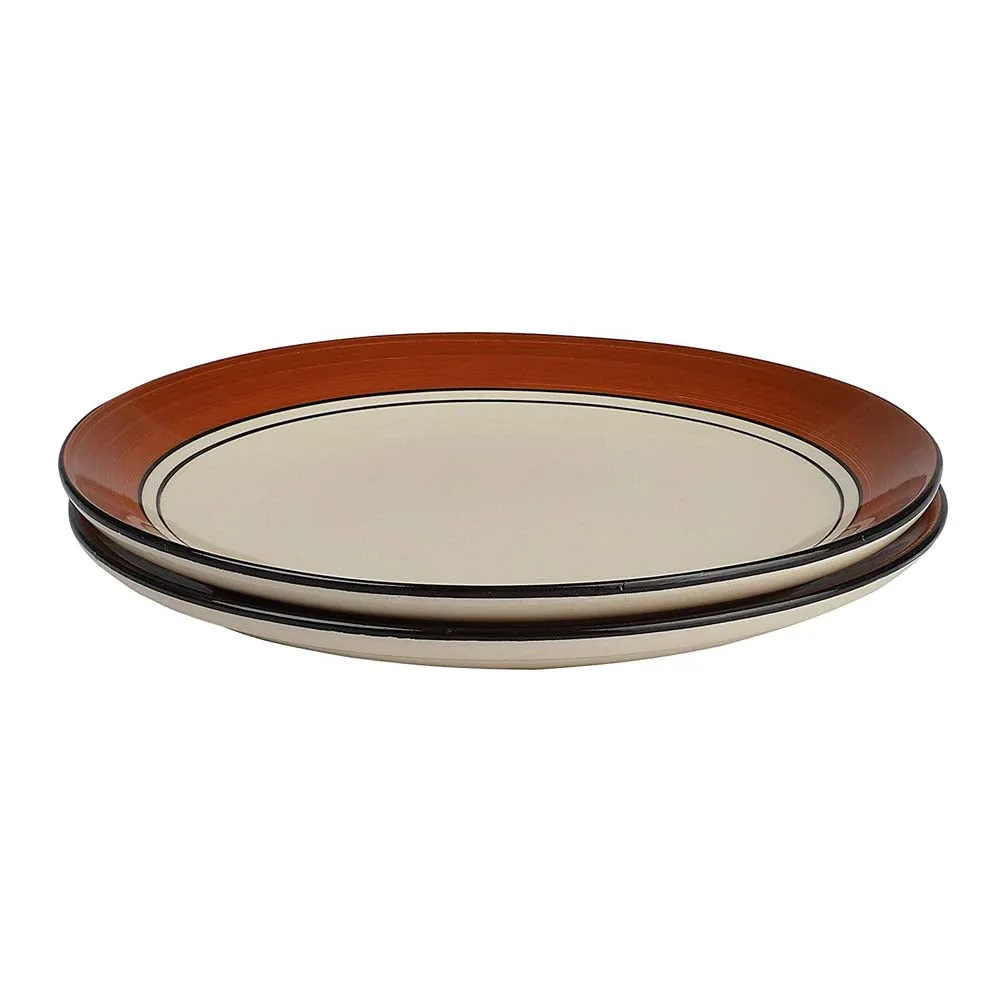 Cream & Brown Plates Pair Handpainted Ceramic Dinner Plates Set Of 2