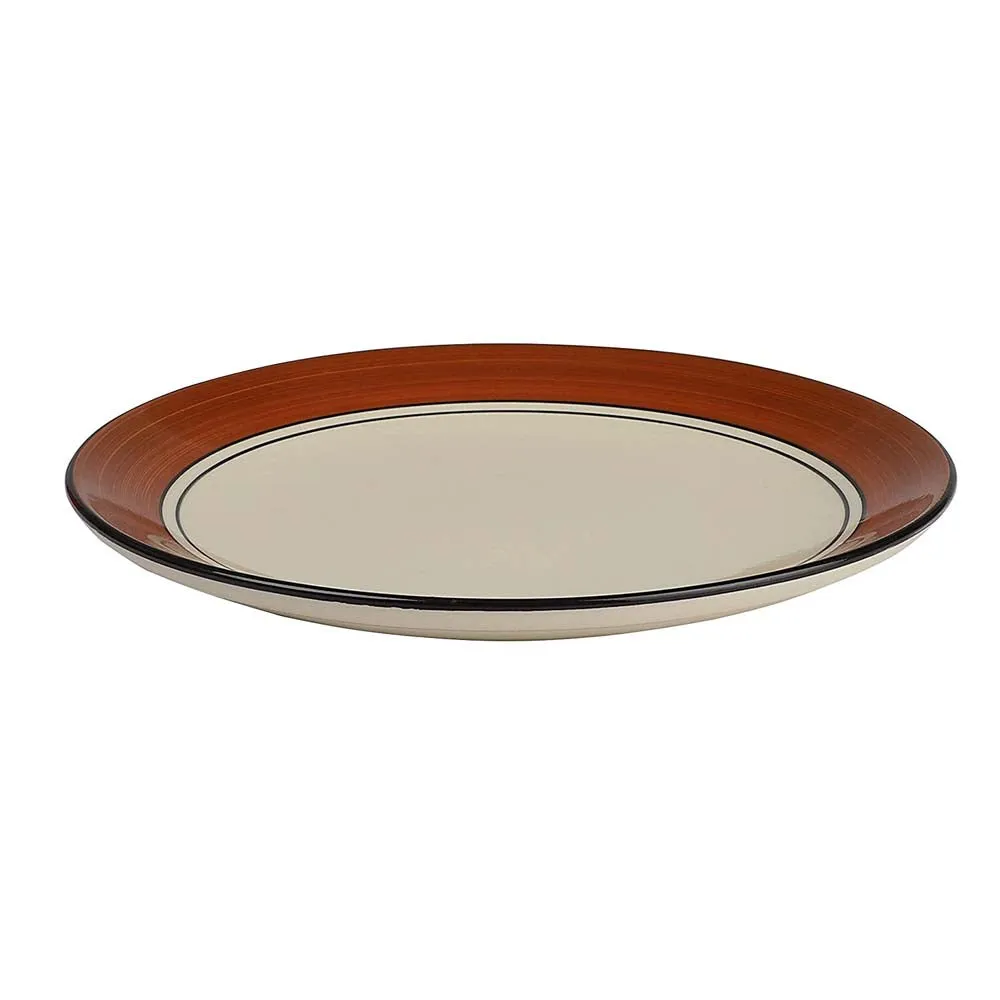 Cream & Brown Plates Pair Handpainted Ceramic Dinner Plates Set Of 2
