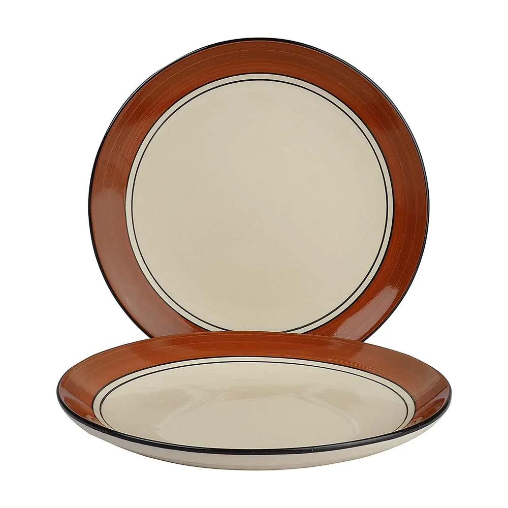Cream & Brown Plates Pair Handpainted Ceramic Dinner Plates Set Of 2