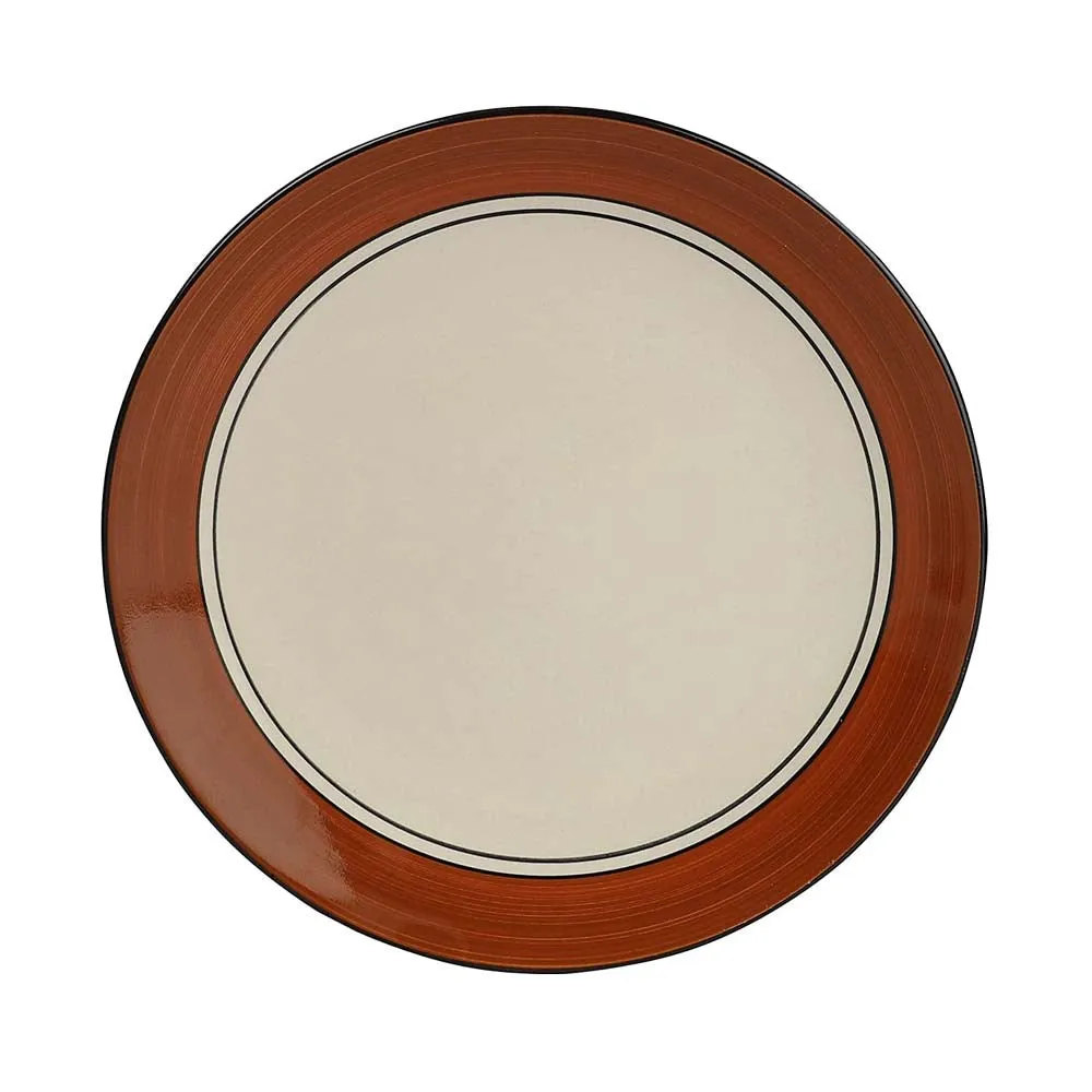 Cream & Brown Plates Pair Handpainted Ceramic Dinner Plates Set Of 2