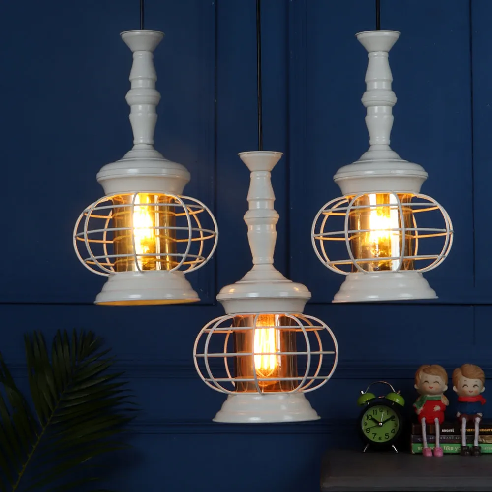 Cream Round Lantern Motif Metal Cluster Hanging Lights