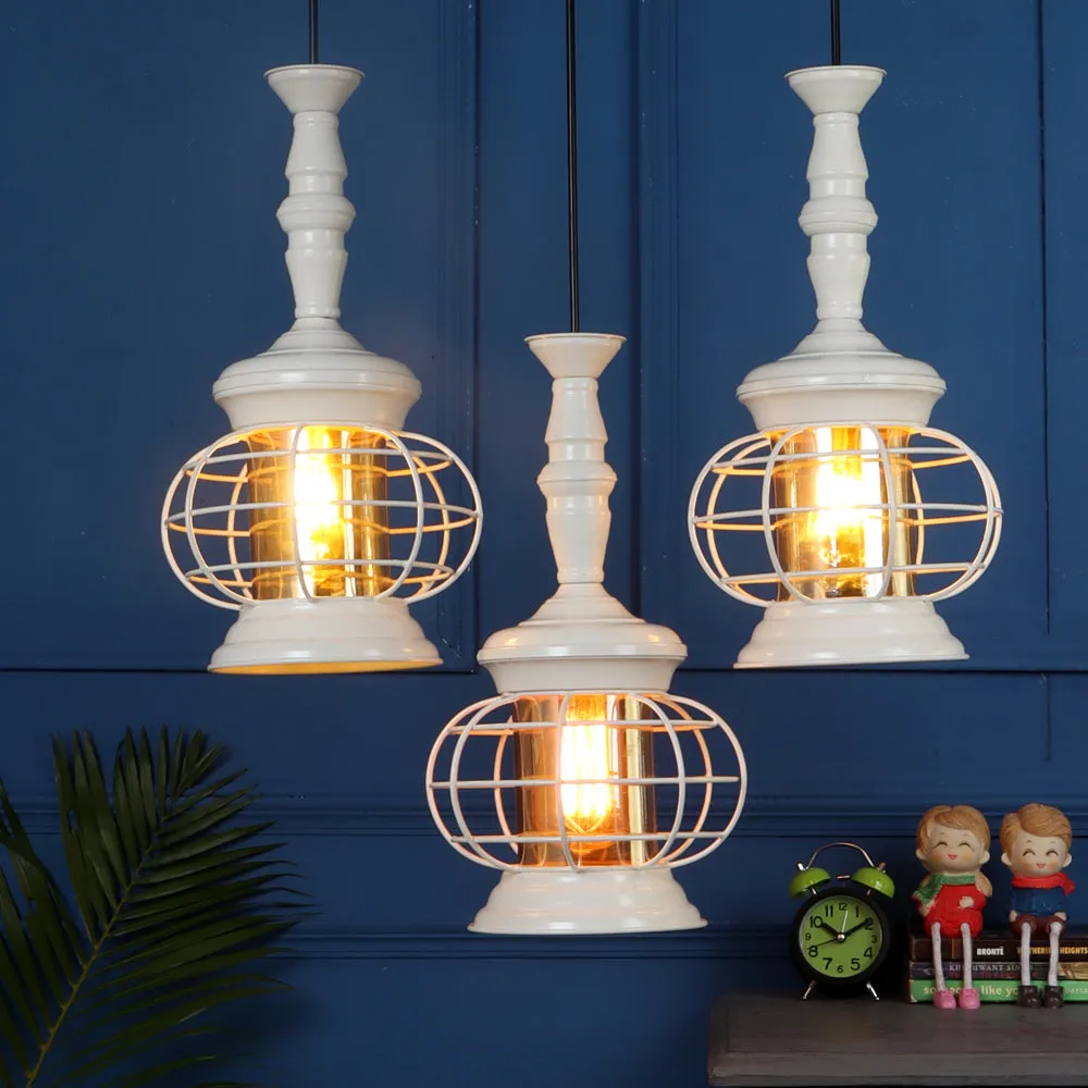 Cream Round Lantern Motif Metal Cluster Hanging Lights