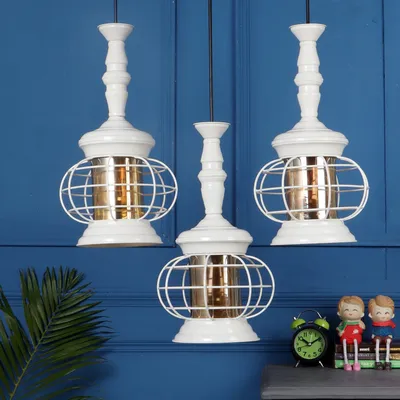 Cream Round Lantern Motif Metal Cluster Hanging Lights