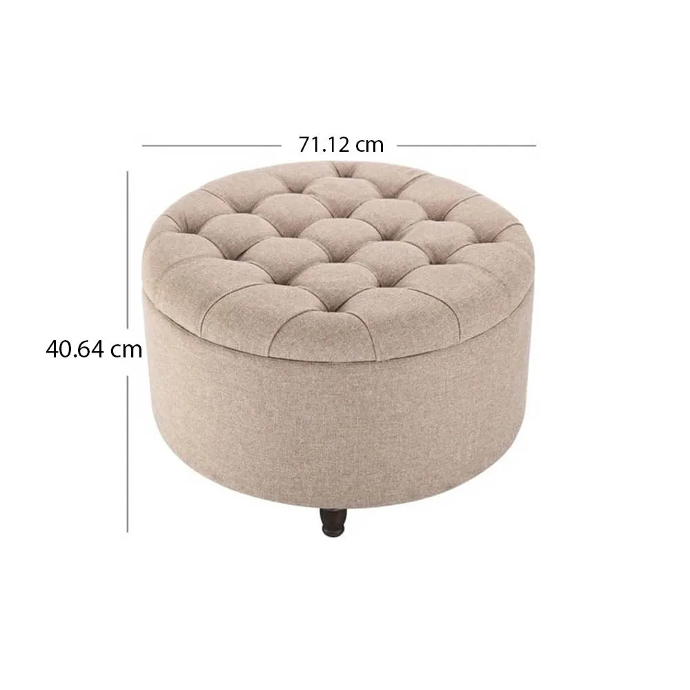 Cream Round-Shaped Premium Quality Storage Ottoman