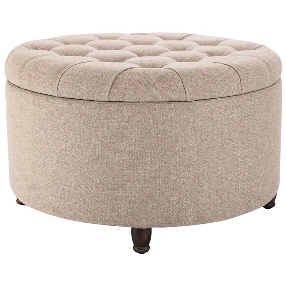 Cream Round-Shaped Premium Quality Storage Ottoman