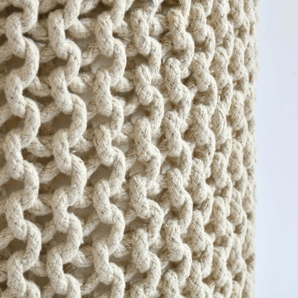 Cream Solid Cotton Knitted Pouffe