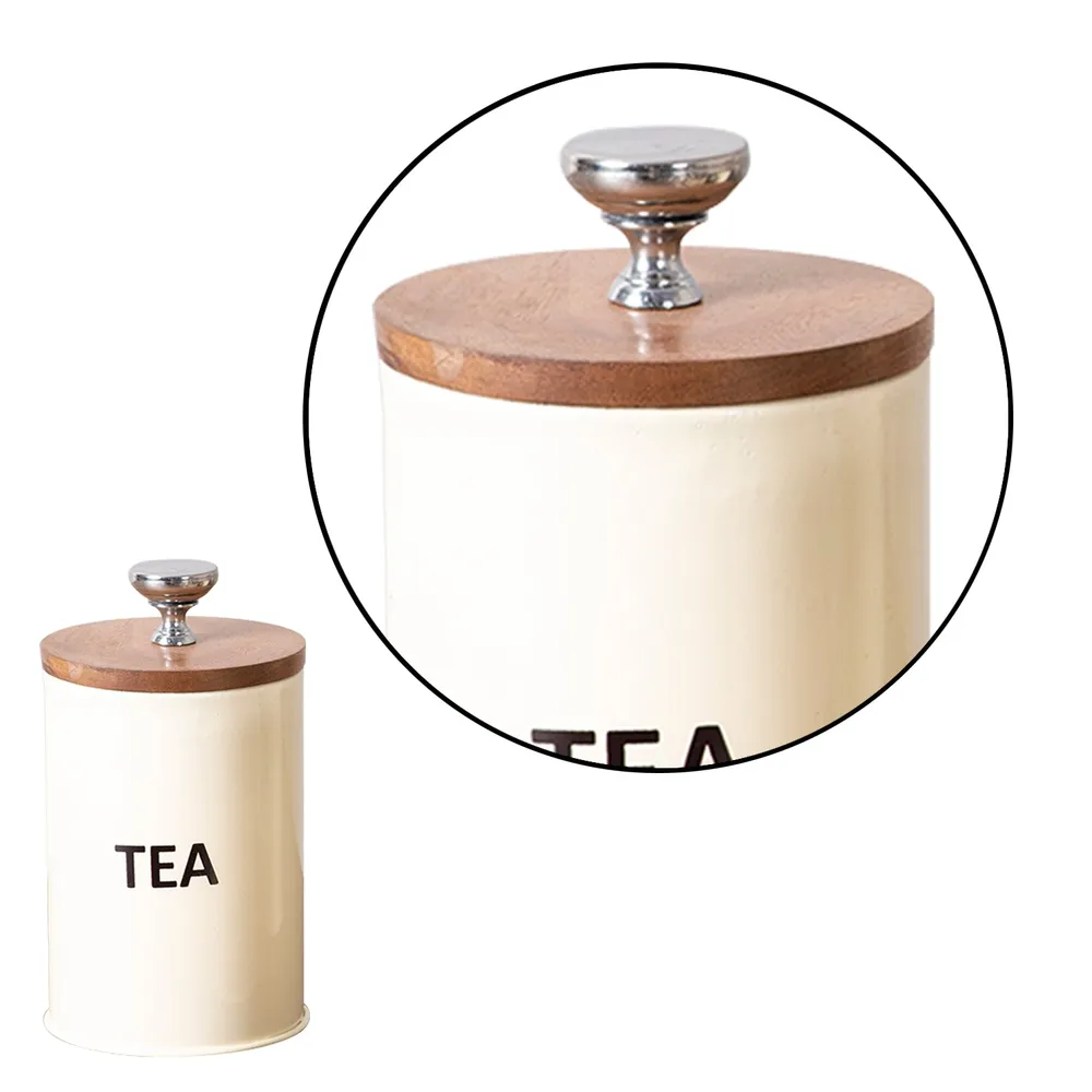 Cream Tin Tea, Coffee and Sugar Containers Set Of 3