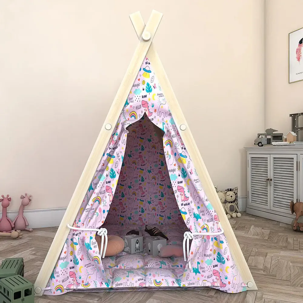 Creative Canvas Teepee Multicolour Kids Tent House (Baby Pink)