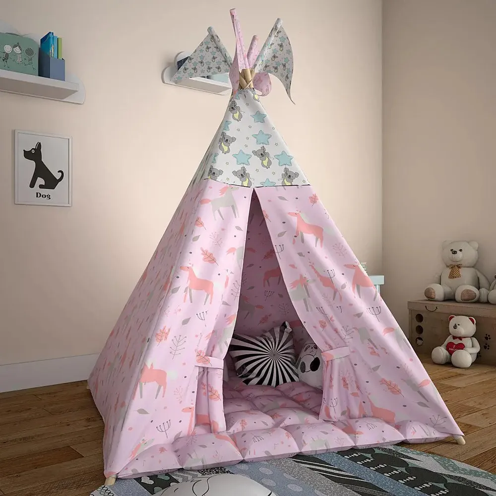 Creative Canvas Teepee Multicolour Kids Tent House (Pink Colour)