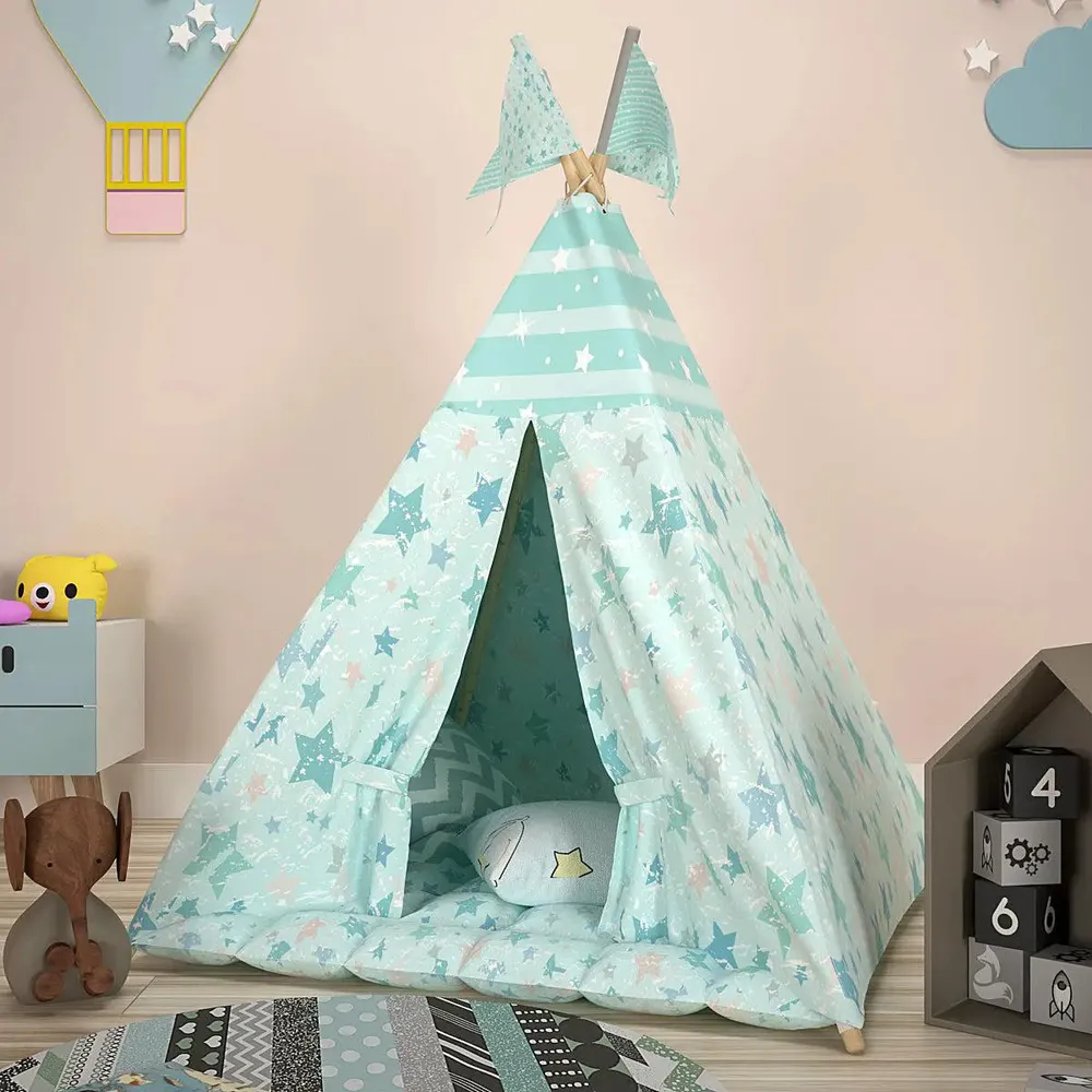 Creative Canvas Teepee Multicolour Kids Tent House (Sky Blue)