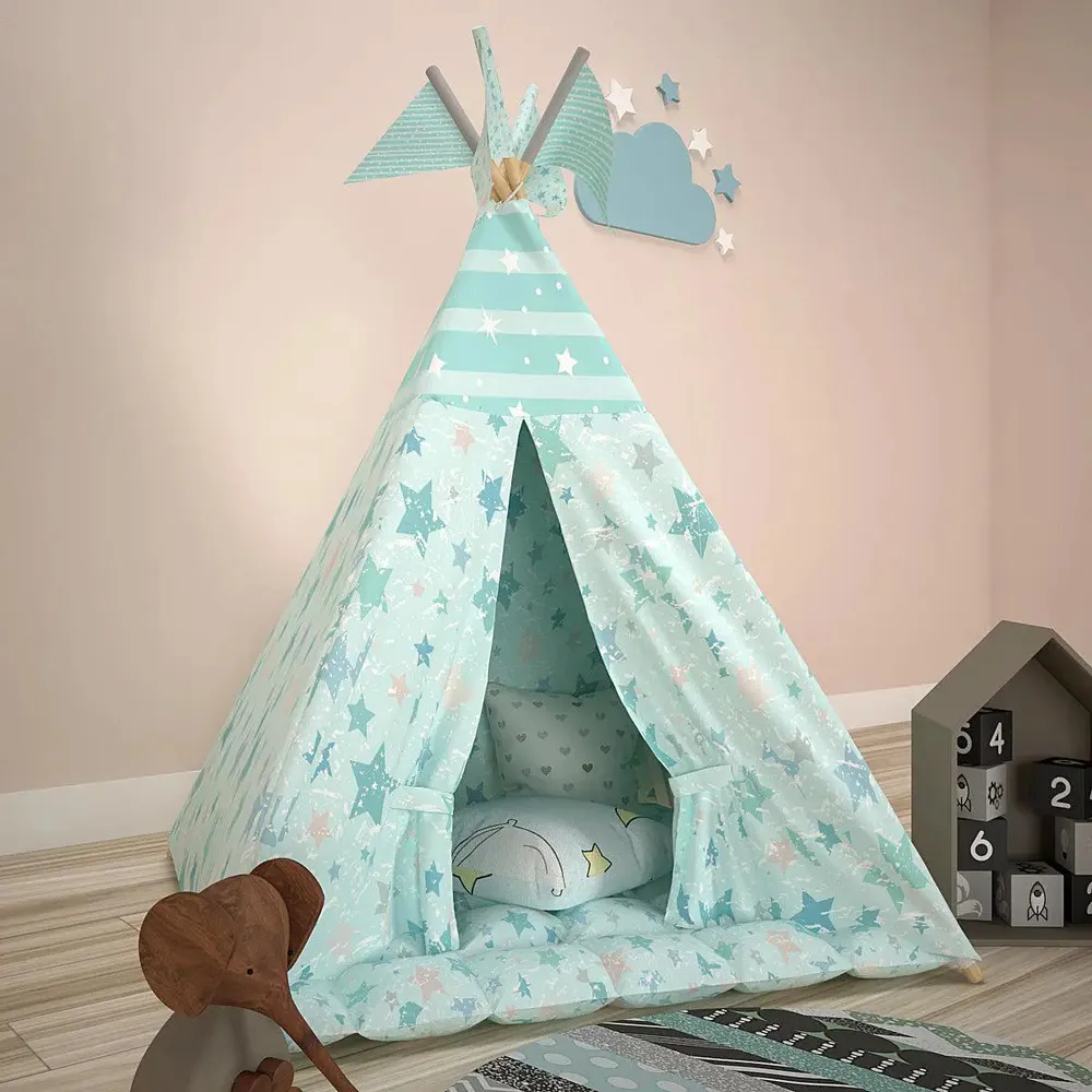 Creative Canvas Teepee Multicolour Kids Tent House (Sky Blue)