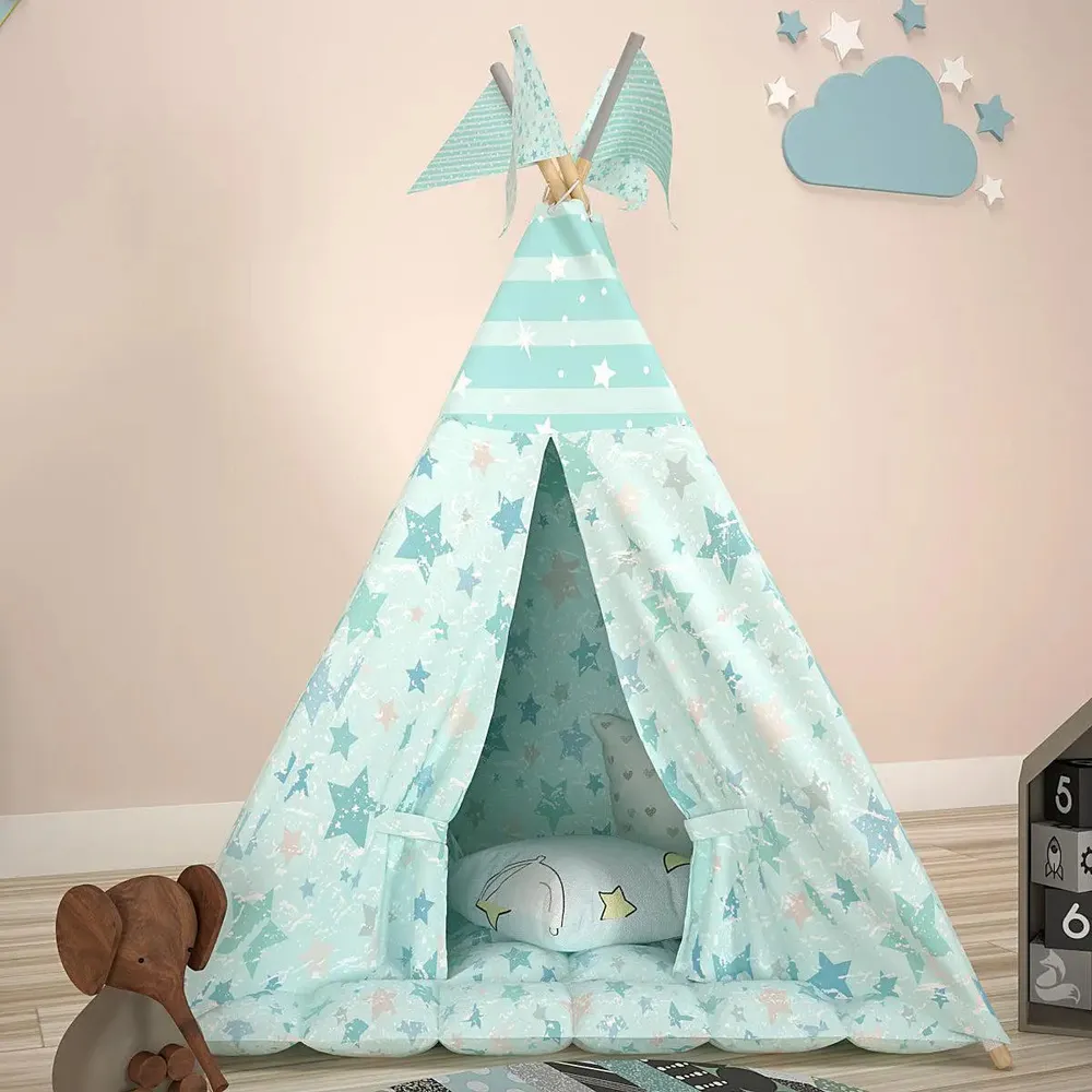 Creative Canvas Teepee Multicolour Kids Tent House (Sky Blue)