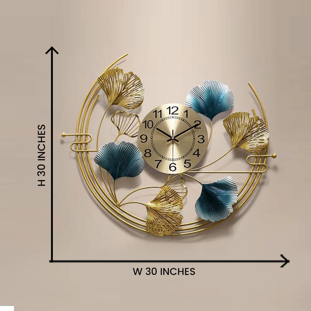Crescent Shaped Floral Designer Metal Wall Clock