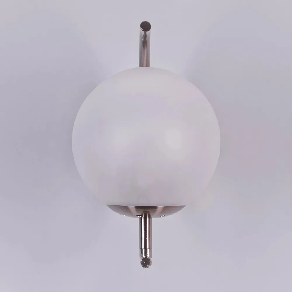 Crescent Shaped Silver Metal Wall Light With Frosted Glass Globe Single Piece
