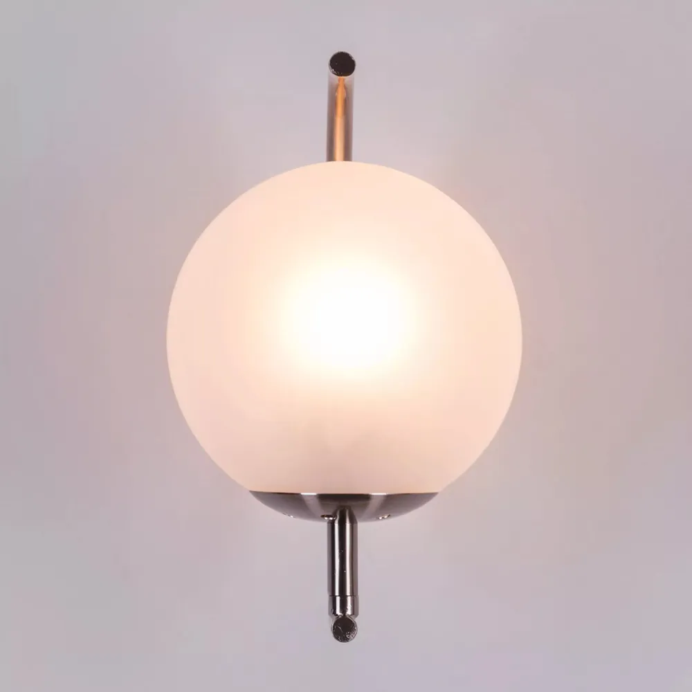 Crescent Shaped Silver Metal Wall Light With Frosted Glass Globe Single Piece