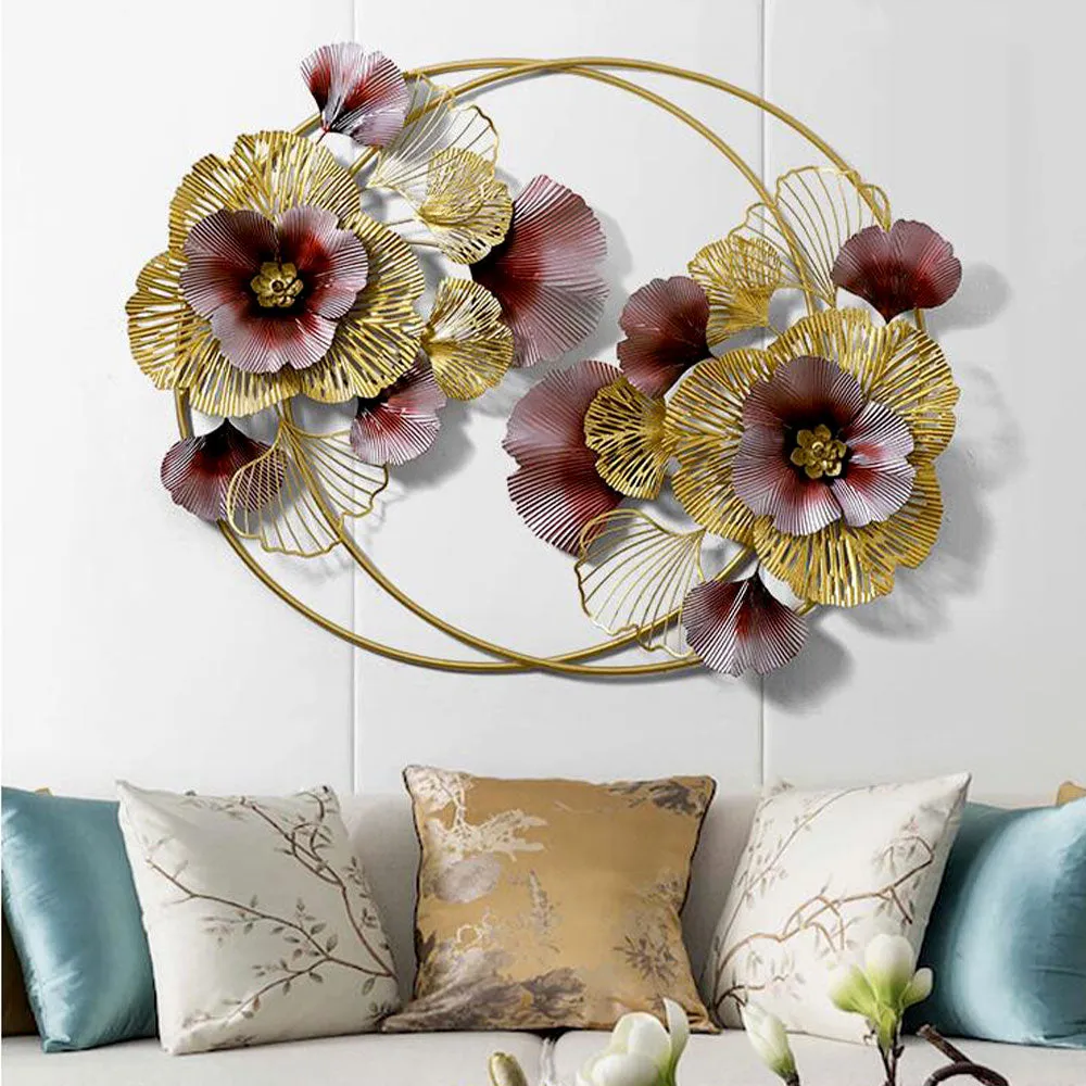 Crimson & Golden Entwined Floral Metal Wall Art