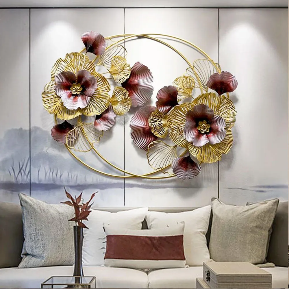 Crimson & Golden Entwined Floral Metal Wall Art
