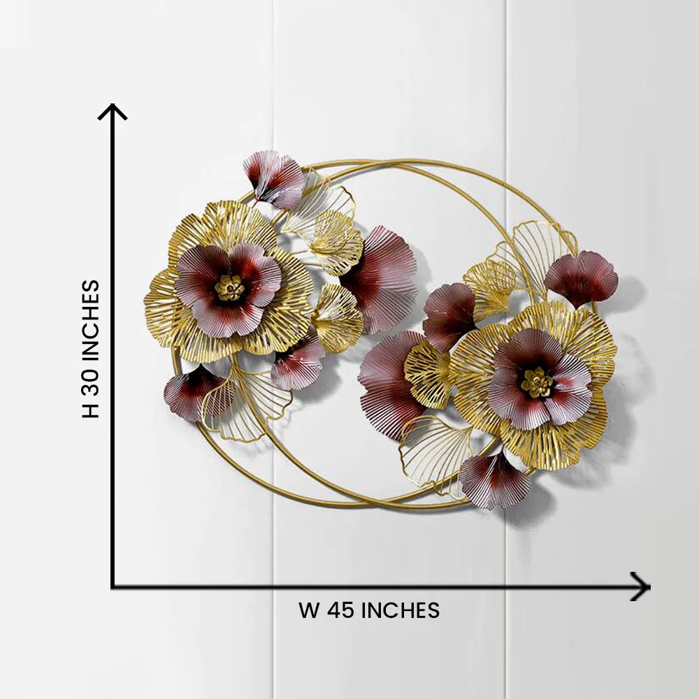 Crimson & Golden Entwined Floral Metal Wall Art