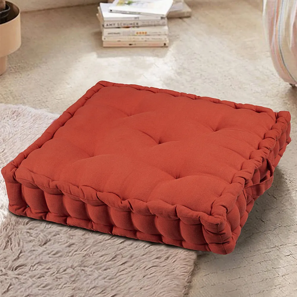 Crimson Red Plush Cotton Floor Cushion Matlas With Handle