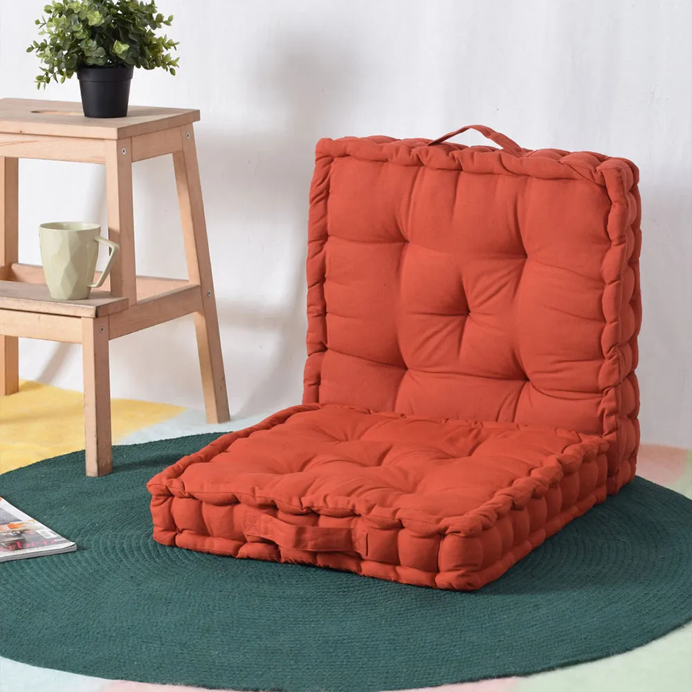 Crimson Red Plush Cotton Matlas Floor Sitting Cushion Set Of 2