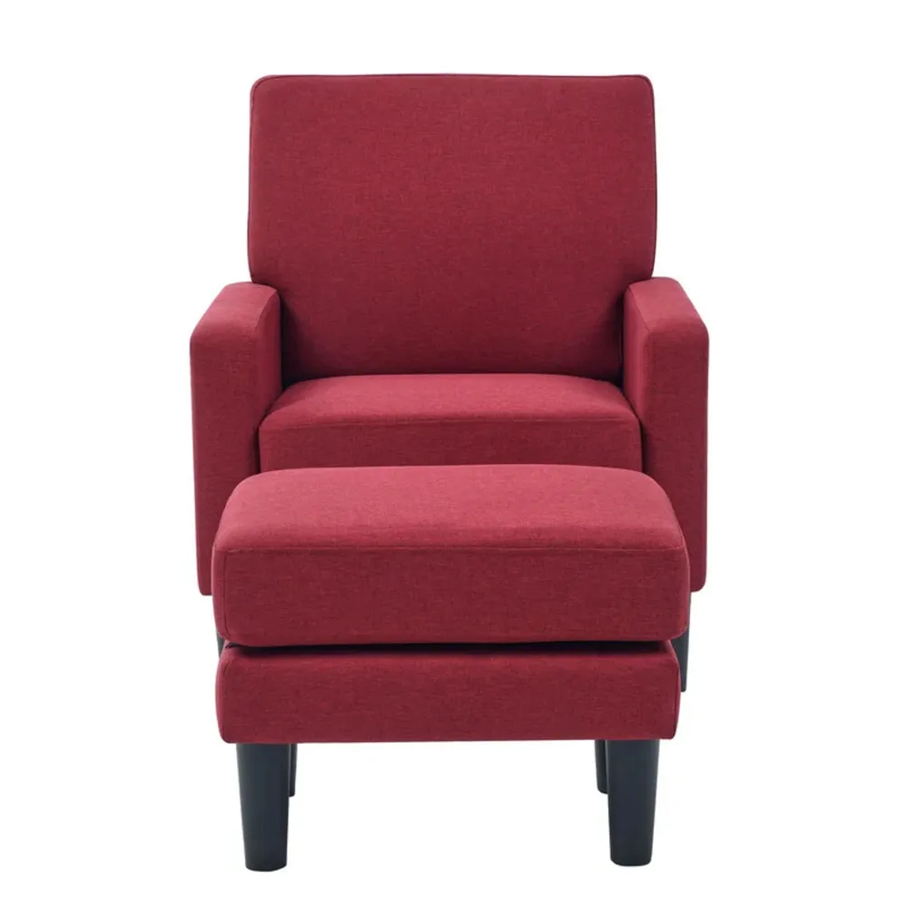 Crimson Red Standard Velvet Chair With Ottoman