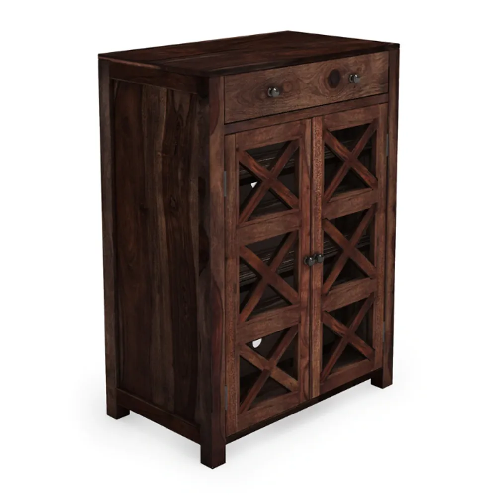 Criss Cross Antique Designer Sheesham Wood Shoe Rack