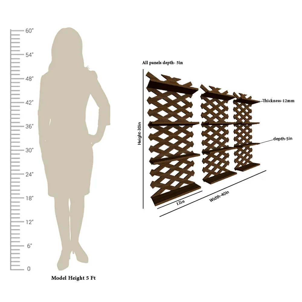 Criss Cross Designer Dark Walnut Planter Shelves Set Of 3