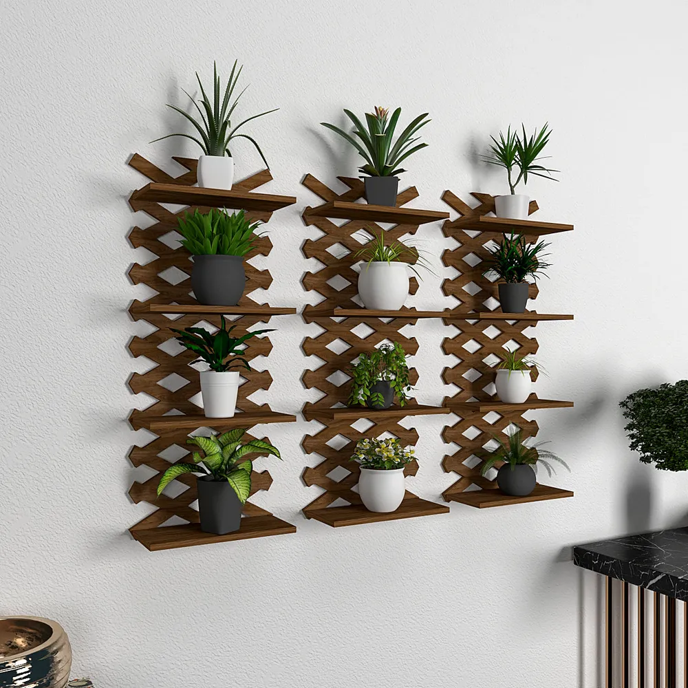 Criss Cross Designer Dark Walnut Planter Shelves Set Of 3