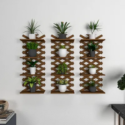 Criss Cross Designer Dark Walnut Planter Shelves Set Of 3