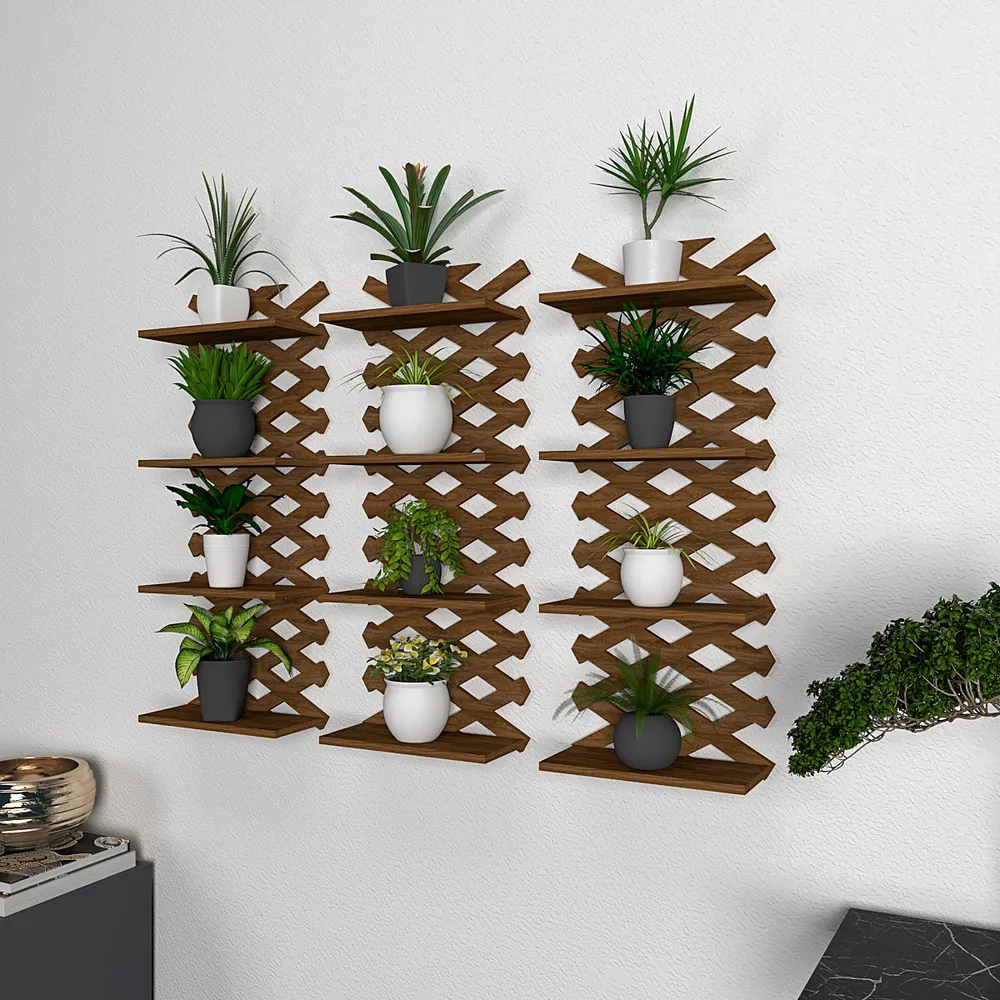 Criss Cross Designer Dark Walnut Planter Shelves Set Of 3