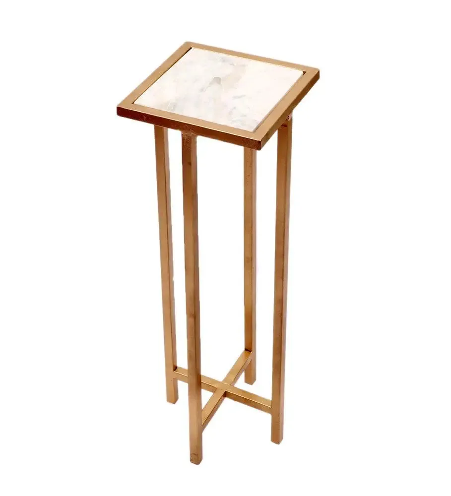 Criss-cross Metal & Marble Side Table for Living Room