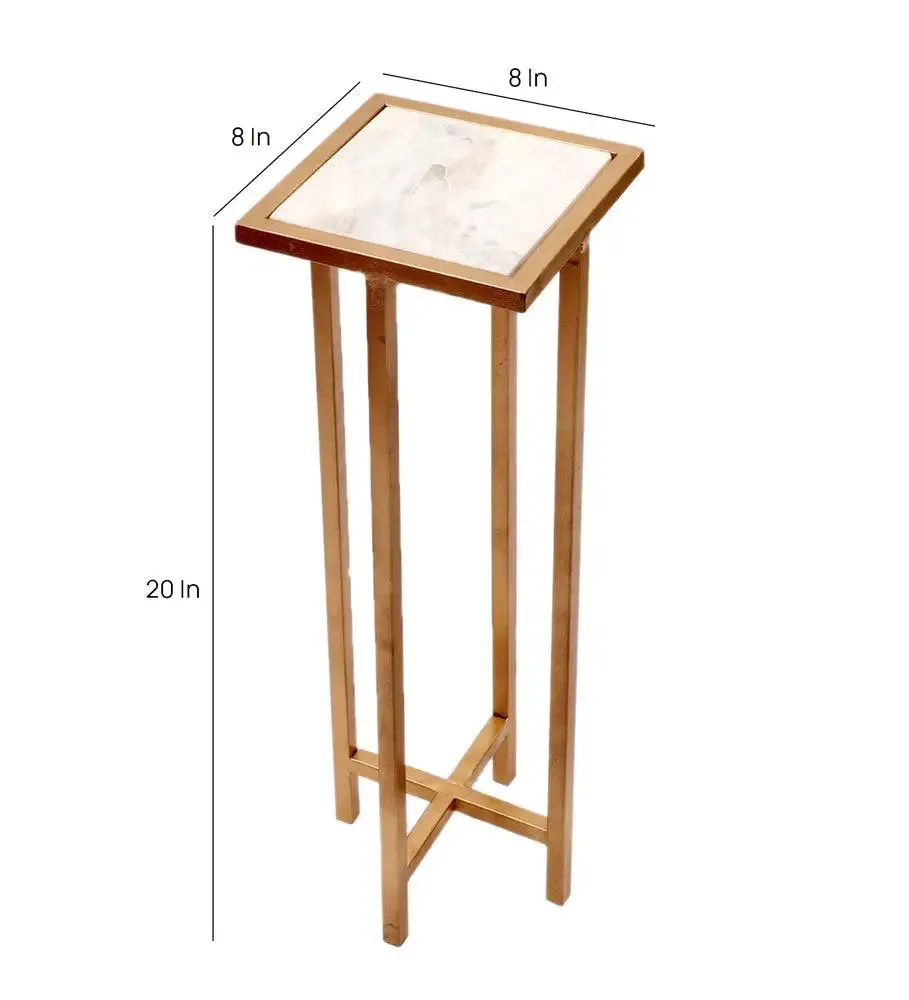 Criss-cross Metal & Marble Side Table for Living Room