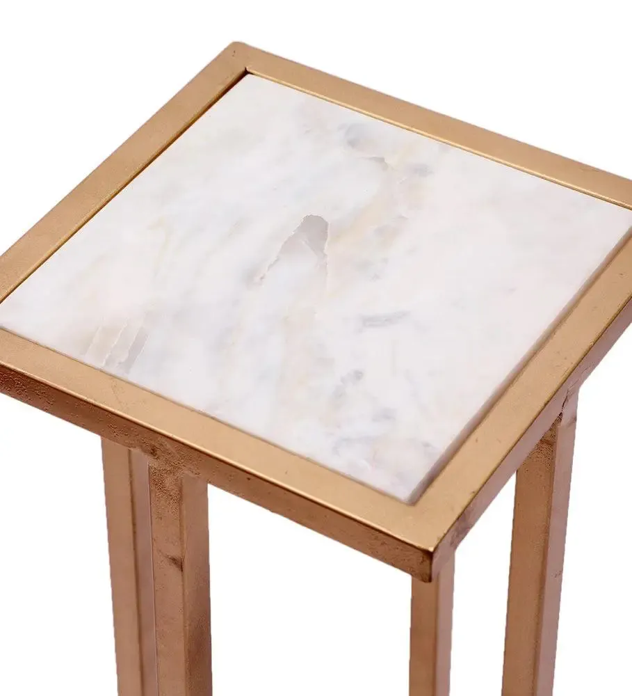 Criss-cross Metal & Marble Side Table for Living Room