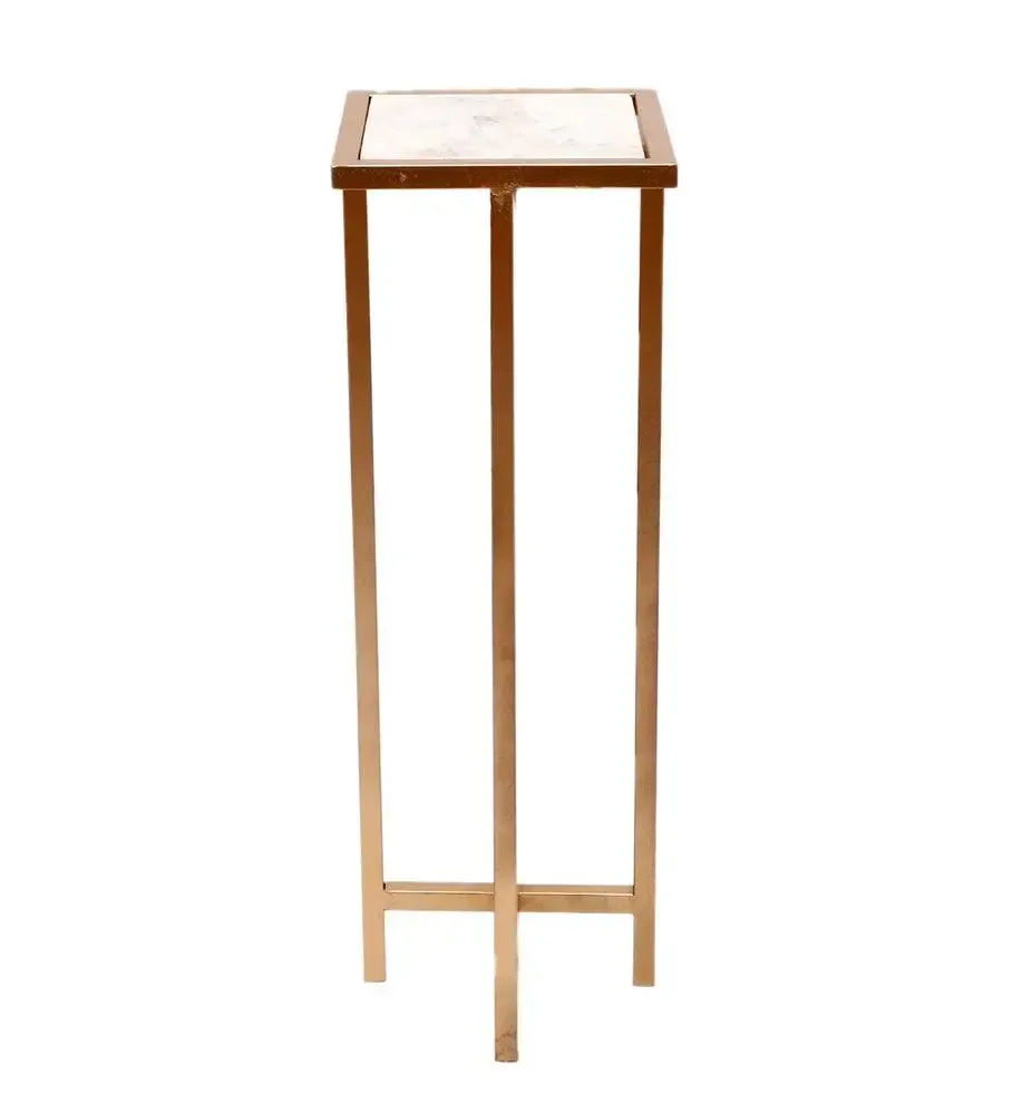 Criss-cross Metal & Marble Side Table for Living Room