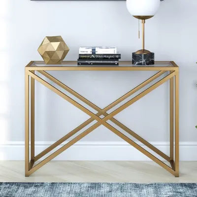 Criss Crossed Golden Metal Console Table